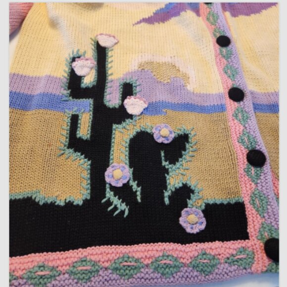 VTG Storybook Knits HANDKNIT Sweater Cardigan Southwestern Cactus - Picture 7 of 14